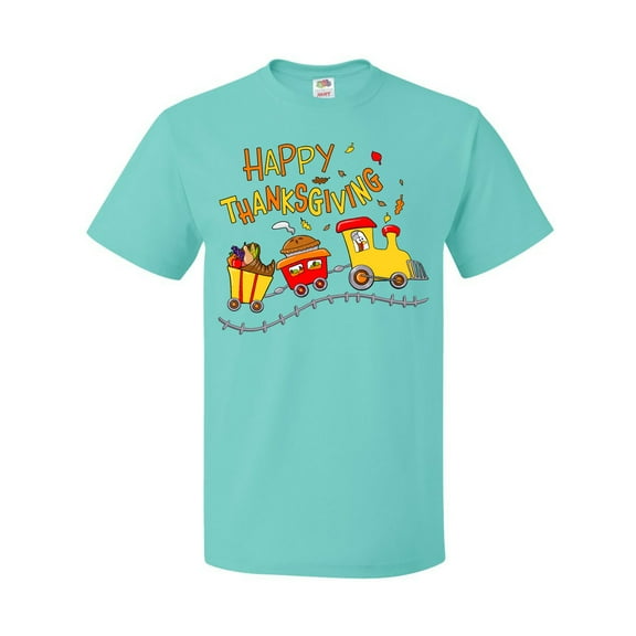 Inktastic Happy Thanksgiving Turkey Train with Food T-Shirt
