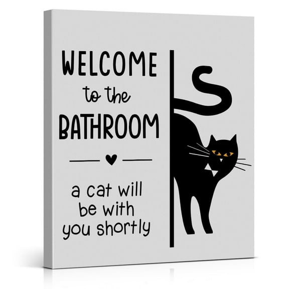 Funny Black Cat Bathroom Canvas Wall Art Welcome to the Bathroom a Cat Will Be With You Shortly Poster Print Wall Decor Cat Mom Gifts Painting for Home Toilet Decoration poster