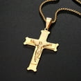 thumbnail image 3 of Men's 14K Yellow Gold Big INRI Jesus Christ Crucifix Cross Pendants Necklaces Orthodox Long Chain Necklaces Male Gifts Jewelry, 3 of 5
