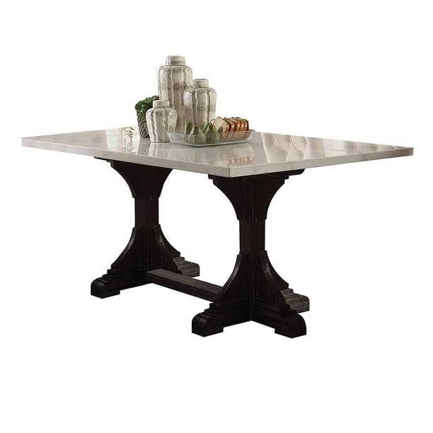 Gerardo Dining Table In White Marble Weathered Espresso Com Gerardo Dining Table In White Marble, Marble Top Farmhouse Dining Table