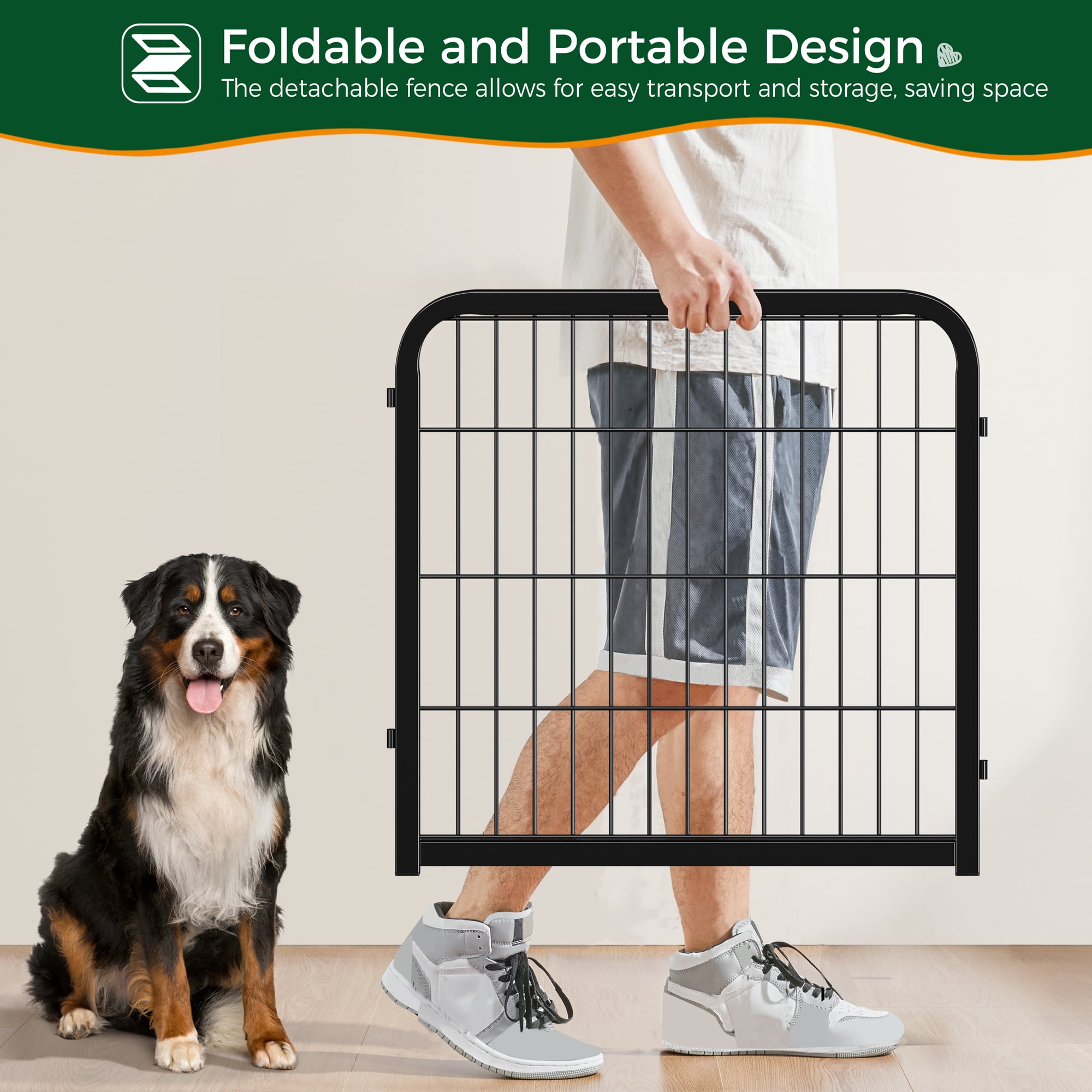 Alden Design 24″ Tall 24 Panels Dog Playpen Dog Gate with Door, Black