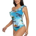 thumbnail image 3 of Picia Astronaut Tropical Dolphin Pattern Women's One Piece Swimsuits,One Shoulder Swimwear Asymmetric ,Ruffle Monokinis Bathing Suits,High Waisted Flattering Bathing Suits-Medium, 3 of 8