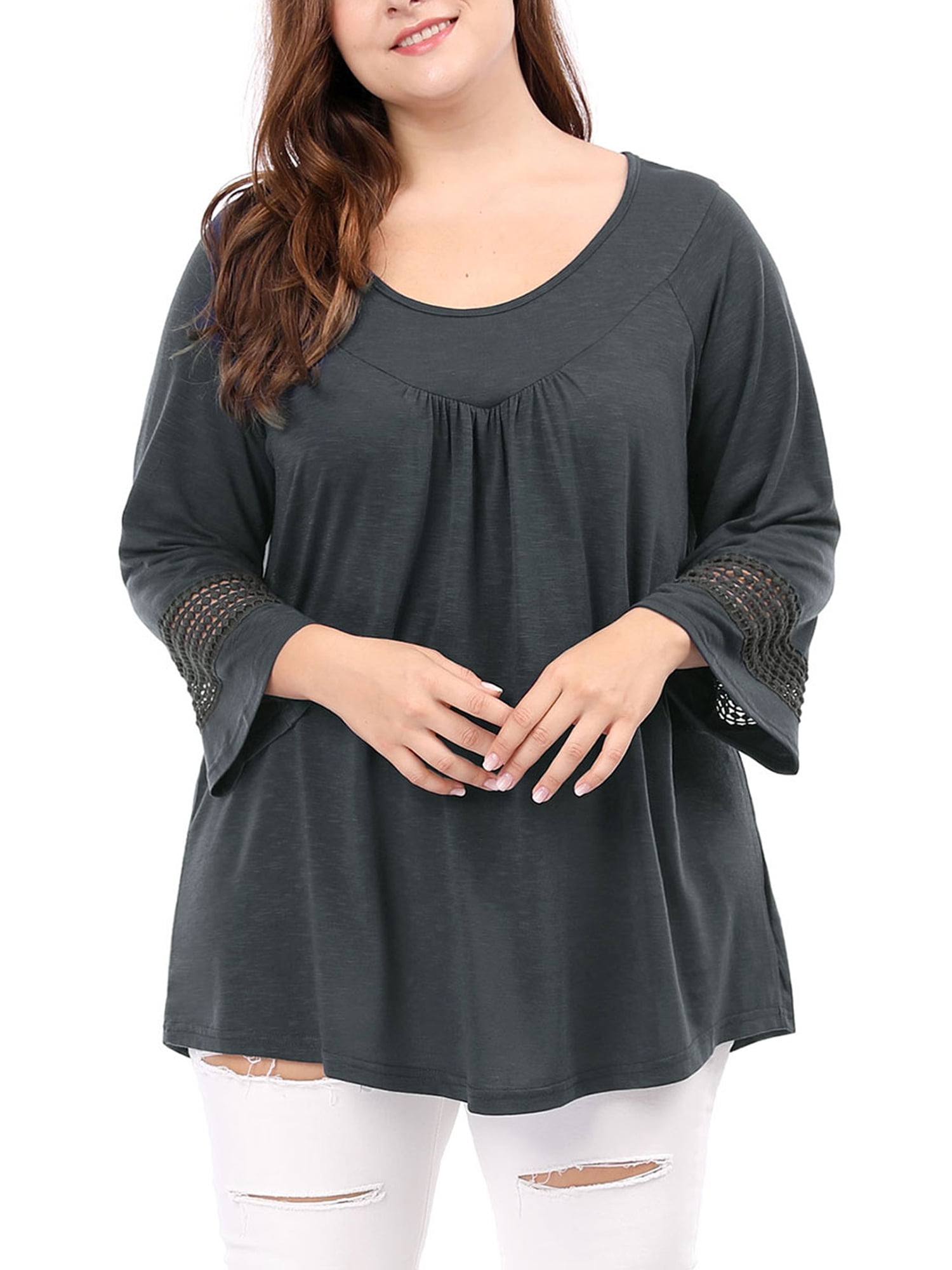 DARING DIVA Women's Plus Size Winter Kimono Long Sleeve Casual Top 3X Dark Grey