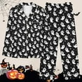 thumbnail image 5 of Enjoytime Womens Loungewear Set Halloween Cute Ghost Printed Lapel Long Sleeve Button Down Shirt Loose Pants Sleepwear Casual Comfy Cute Pajama, 5 of 5