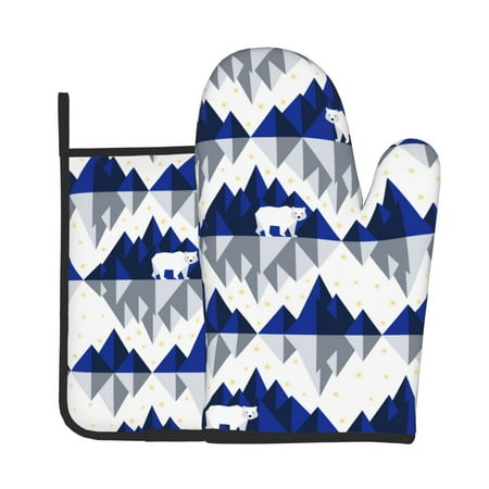 

Vsdgher Cartoon Iceberg Polar Bear Oven Mitts and Pot Holders 2 pcs Set High Heat Resistant Kitchen Oven Glove for Baking and Cooking