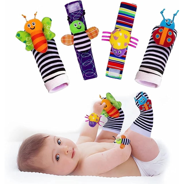 piezas Calcetines Sonajero y Pulsera,Sonido Estimulante Temprano y Colores Brillantes,Estimulacion Temprana para niños con Sonido y Colores Brillantes,Regalos de Navidad(Verde y azul)