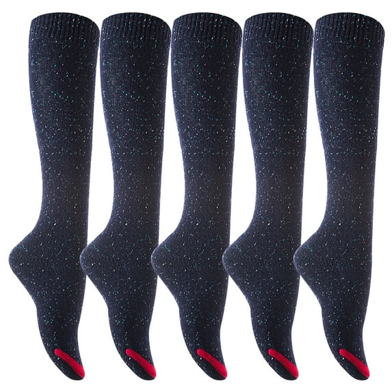 Lovely Annie Women's 5 Pairs Pack Knee High Cotton Boot Socks Size 7-9(Navy)