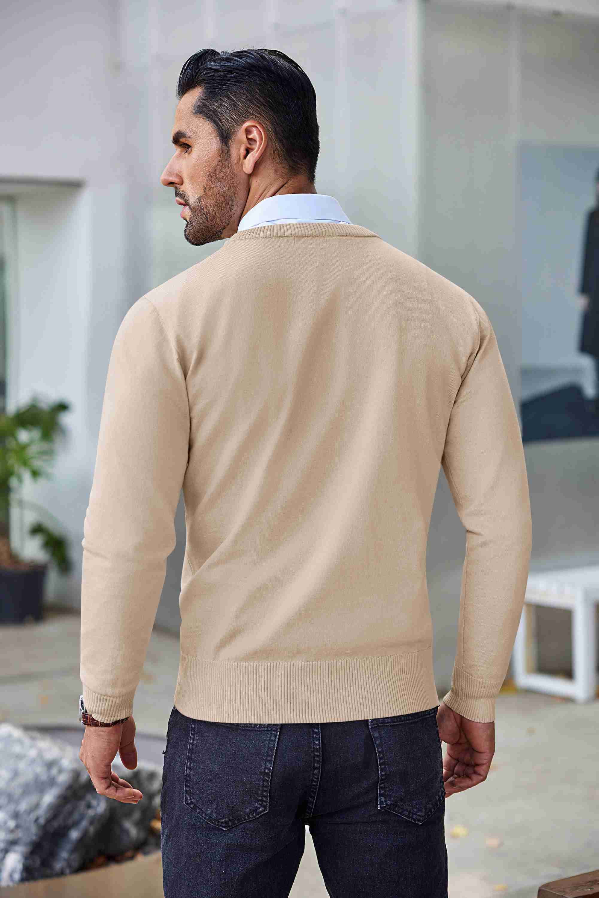 COOFANDY Men's Crew Neck Sweater Slim Fit Lightweight Sweatshirts Knitted Pullover for Casual Or Dressy Wear Camel