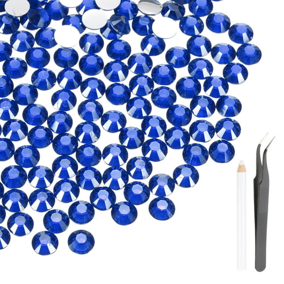 Uxcell 400 Pcs Flatback Crystal Rhinestones, Resin Crystal Gems with Tweezer Dotting Pen Non Hotfix for Bedazzling Tumblers Mugs Bottles Nail DIY Crafts(SS30 6mm, Dark Blue)