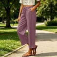 thumbnail image 3 of Oksale Lightweight Pants for Women Petite Breathable Cozy Elastic Waisted Cotton Linen Pants with Pockets Loose Straight Leg Ankle Summer Pants 2026 Pink M, 3 of 7