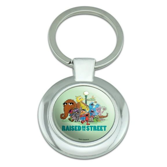 Sesame Street Raised on the Street Keychain Classy Round Chrome Plated Metal