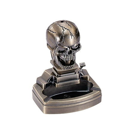 Orangide Ghost Head Shaped Butane Lighter with Ashtray Set Refillable Gas Torch for Home Decoration Gift for Smokers Adjustable Flame Tabletop Decor for Man Cave