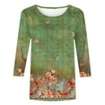 thumbnail image 4 of Dyegold 3/4 Sleeve Tops For Women Summer Round Neck Dressy Casual Vintage Floral Print Shirts Plus Size Trendy Blouses Tunic, 4 of 5