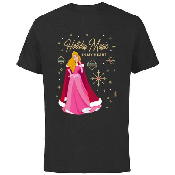 Disney Princess Aurora Holiday Magic in My Heart Standard - Short Sleeve Cotton T-Shirt for Adults - Customized-Black