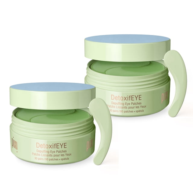 Pixi DetoxifEYE (Paquete de 2) | Parches de hidrogel antihinchazón para el contorno de ojos | Pepino, oro y cafeína para ojos hinchados y ojeras | 2 cajas, 60 pares, 120 parches