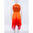 thumbnail image 4 of TiaoBug Kids Girls Sequin Praise Dance Dress Lyrical Contemporary Asymmetrical Tunic Gradient Color Tulle Gown Red 6, 4 of 7