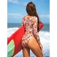 thumbnail image 3 of Attraco Womens Long Sleeve Rash Guards Daisy Print Front Zipper One Piece Swimsuits UV Protection Swimwears with Built-in Bras, 3 of 8