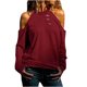 thumbnail image 1 of Mujeres Casual O-cuello fuera del hombro Color sólido Hollow Out Blusa de manga larga Camisa Tops Pompotops  gfhjh3371, 1 of 6