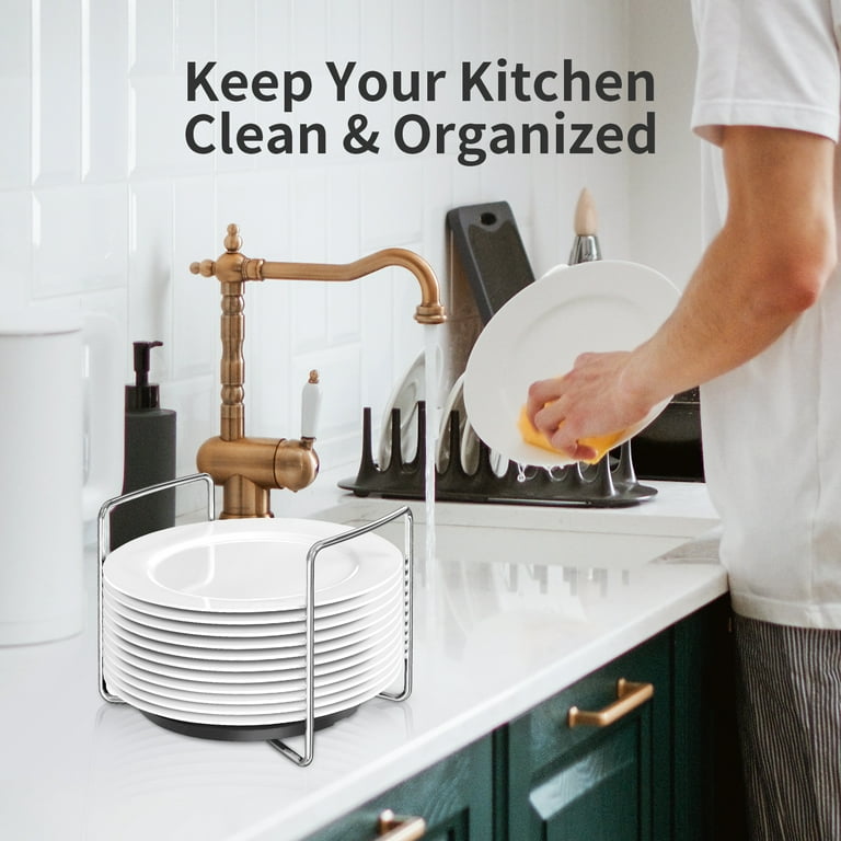 Dish Rack for Kitchen Countertop Organizer SS304 Portable Handle Bamboo Plate Holder for 6.75 to 12.5 Plates Organizer Adjustable Size for Drawer Cupboard Shelf RV Black 2 Pack Walmart