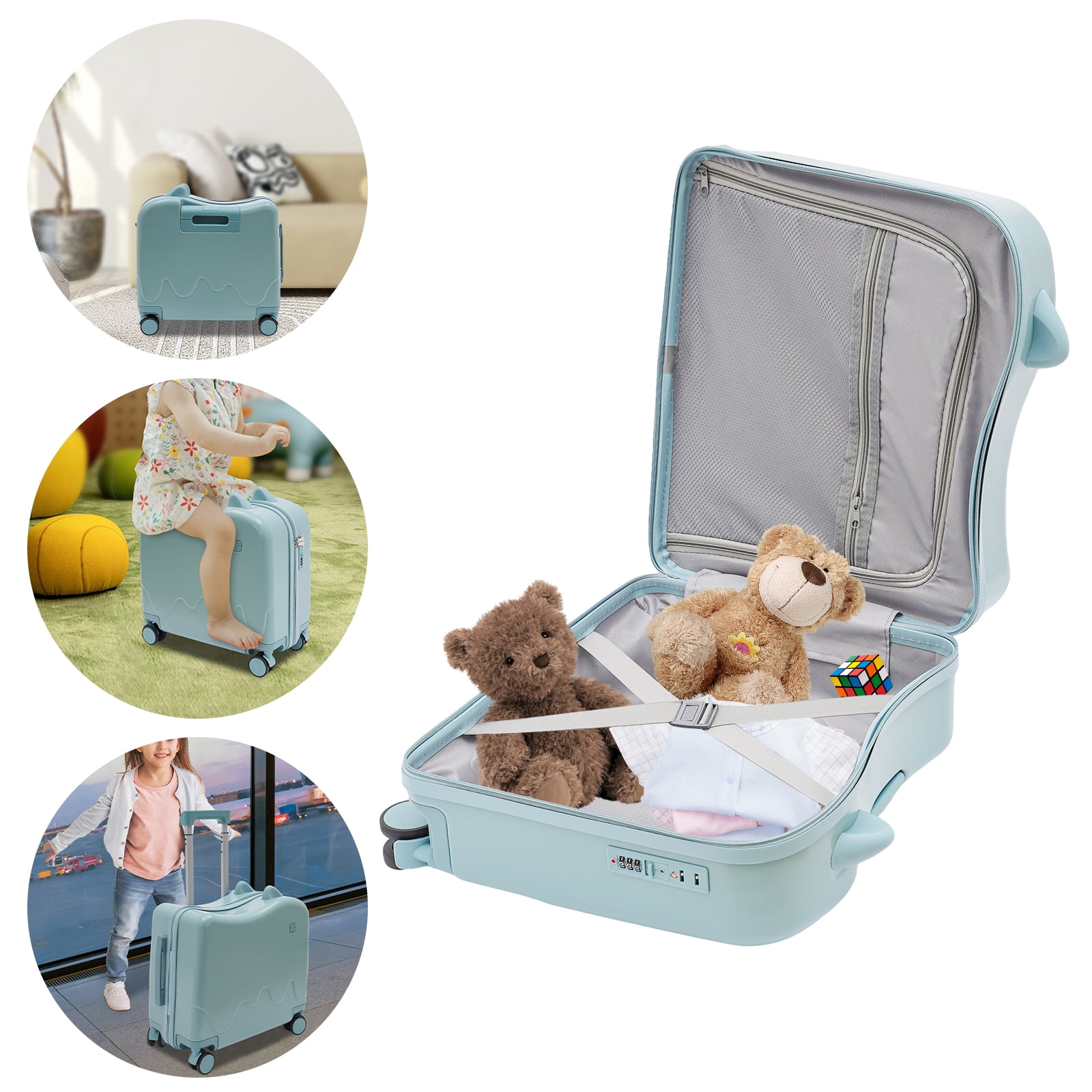 18inch,20inch Ride-On Kids Suitcase,Rolling Luggage with Spinner Wheels Carry Trolley Luggage with Password Lock Children's Ride On Trolley Airplane Luggage