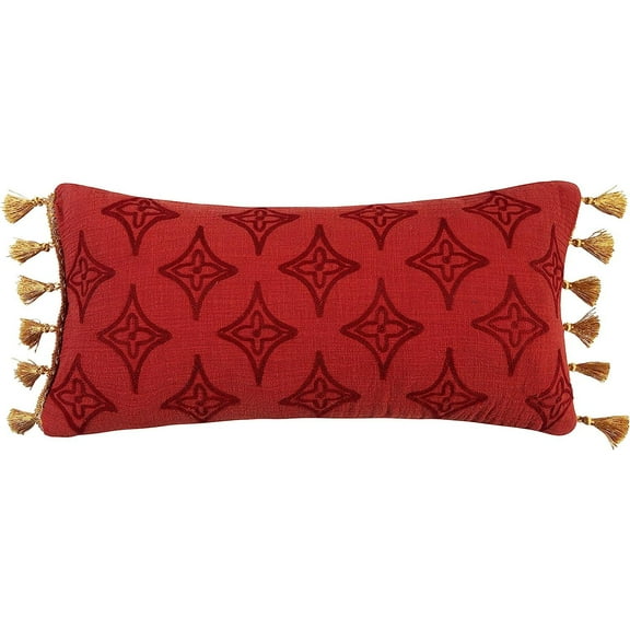 - Moreno - Decorative Pillow (12x24in.) - Crewel Embroidered - Red