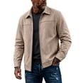 thumbnail image 2 of WIZUTIZ Suede Jacket For Men Zip Up Long Sleeve Fold Collar Work Jacket Casual Fall Winter Coat With Pockets Black Blue White, 2 of 7