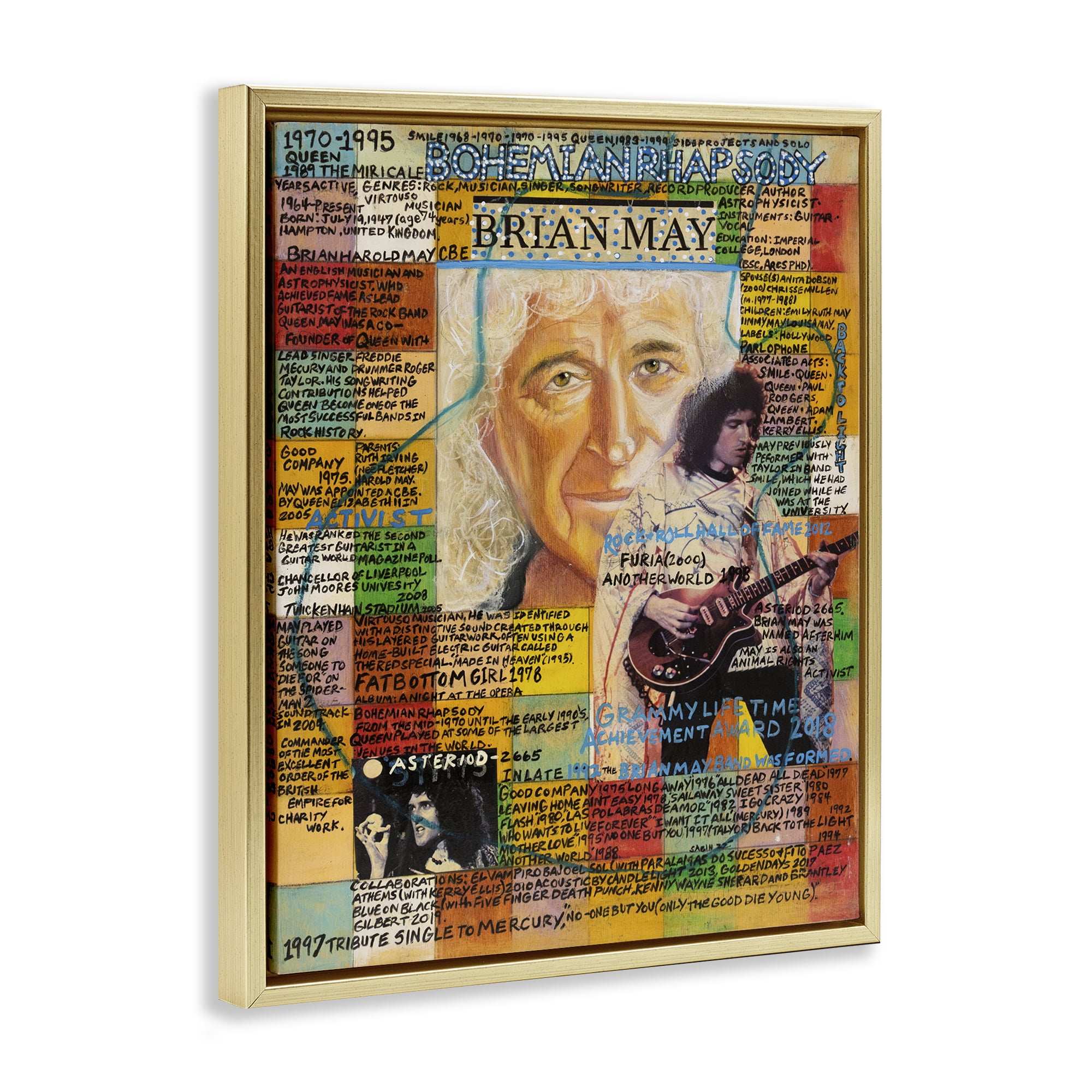 Stupell Industries Brian May Collage People Drawing Gold Floater Framed Canvas Art Print Wall Art, 17 x 21