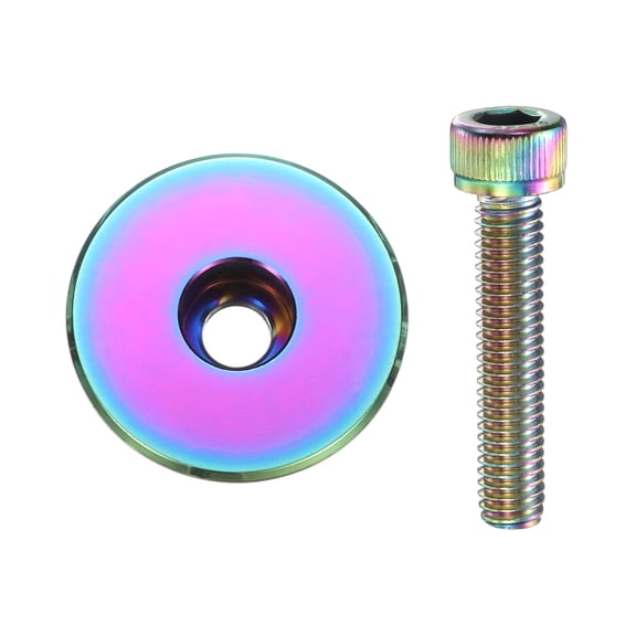 Uxcell Bicycle Headset Stem Top Cap 1-1/4" OD Glossy Surface with M6 Bolt, Iridescent