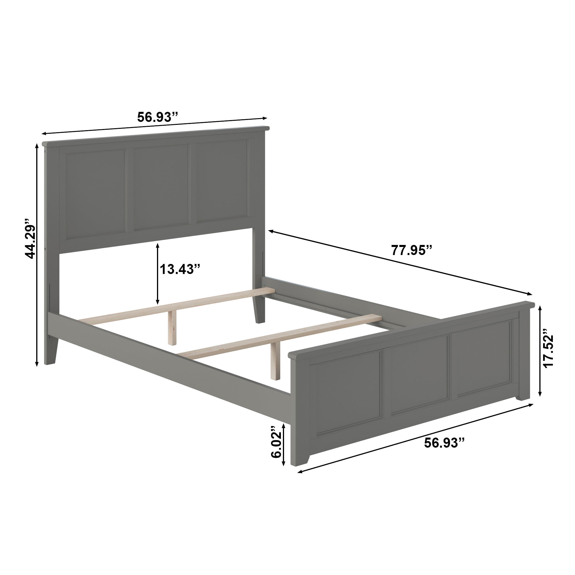 AFI Madison Full Solid Wood Foundation Bed with Matching Headboard Footboard, Grey