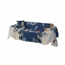 Blue Snowman Christmas Sofa Covers for 3 Cushion, Washable Couch Cover for Sectional Sofa Slipcovers with Tassel, Snowflake Birds Botanical Loveseat Covers Futon Cover Blanket 71''x118''