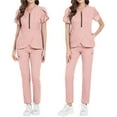 thumbnail image 3 of Unisex Solid Color Elastic Metal Zipper Scrub Set Short Sleeve Medical Uniform, 3 of 3