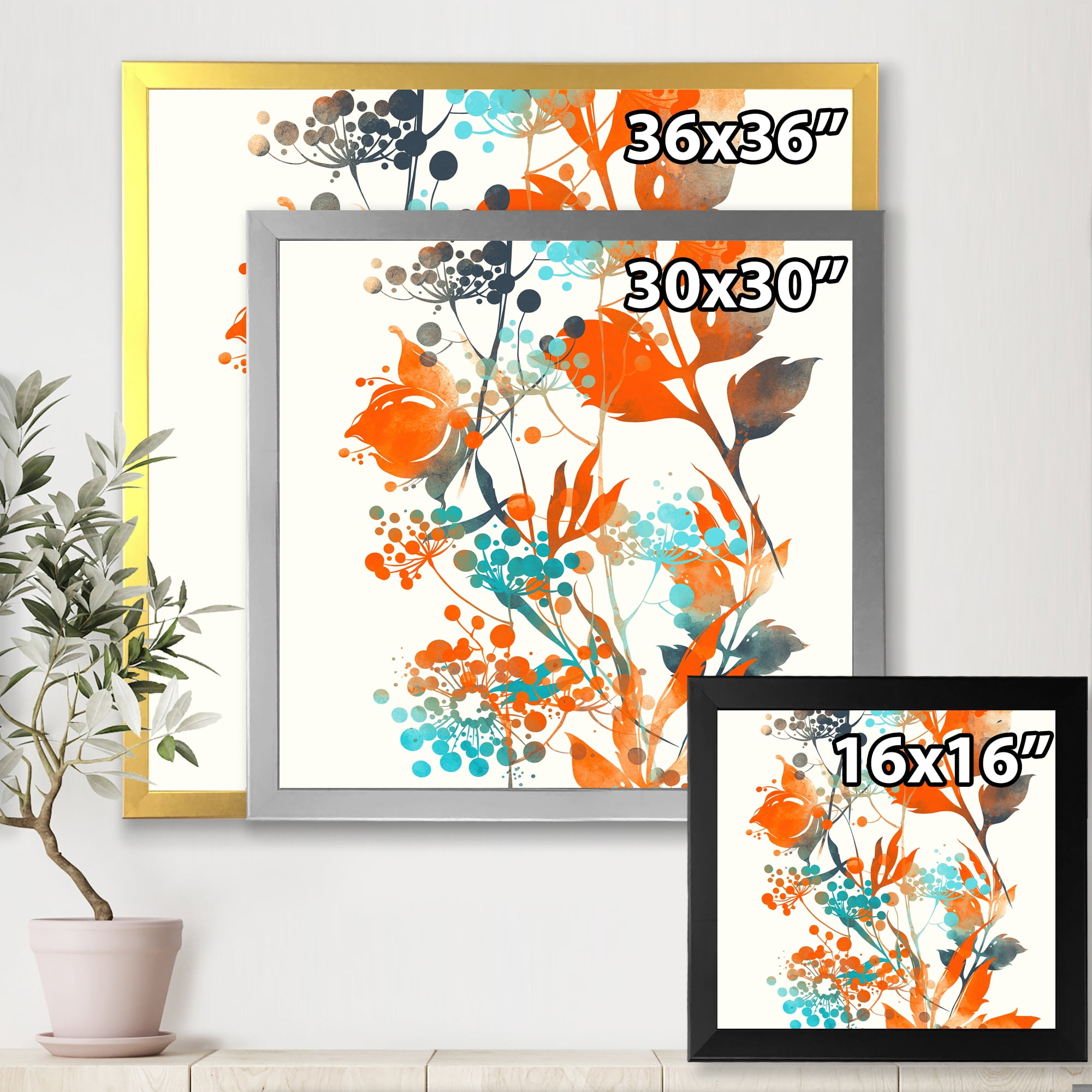 Designart 'Orange and Green Wildflowers III' Modern Framed Art Print