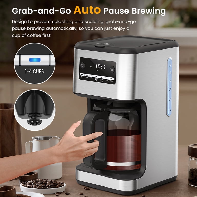 KNDKO 14-Cup Programmable Coffee Maker with 24H Scheduling, Self-Clean for  Home/Office