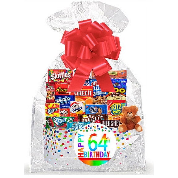 CakeSupplyShop Item#064BSG Happy 64th Birthday Rainbow Thinking Of You Cookies, Candy & More Care Package Snack Gift Box Bundle Set - Ships FAST!