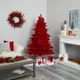 thumbnail image 2 of 6' Red Flocked Fraser Fir Artificial Christmas Tree with 350 Red Lights, 33 Globe Bulbs and 748 Bendable Branches, 2 of 7