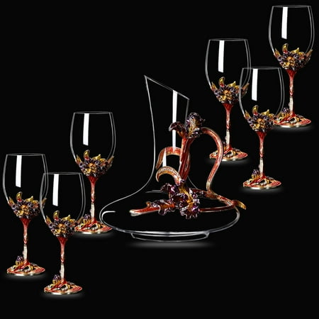 

Homeex Enamel Iris Lead-free Crystal Red Wine Glass Decanter Set Creative Goblet Cup Set of 6golden iris goblet