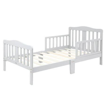 Furniture Classic Design UBesGoo Toddler Bed, Wood Kids Bedframe Children Classic Sleeping Bedroom Furniture w/Safety Rail Modern Slat Design (White) ()