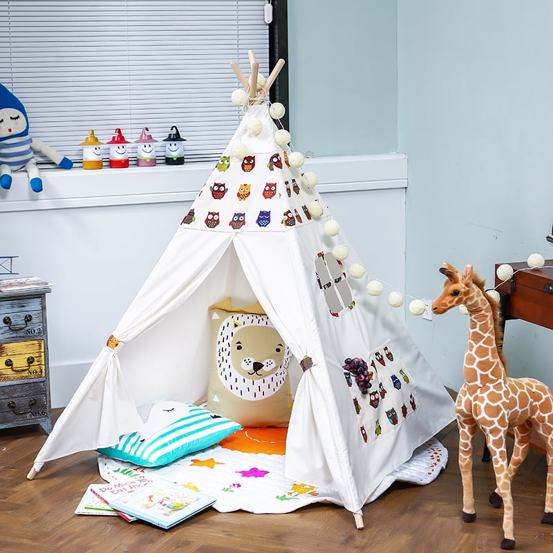LoveTree 4-Pole Teepee Kids Indoor Princess Castle Play House Tent White Lion 