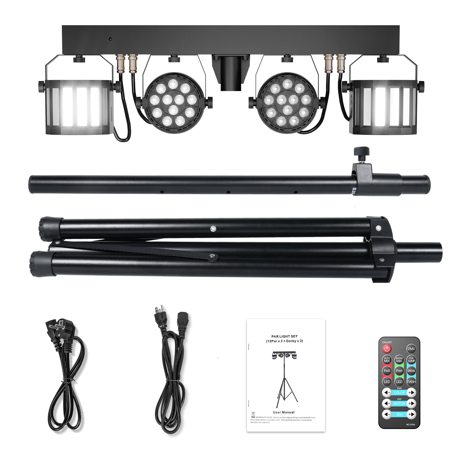 DJ Lights with Stand 24PCS+8PCS RGBW Party Bar Light Set Sound Activated LED Stage Lighting for Disco Party Wedding