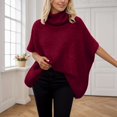 thumbnail image 2 of Women's Sweater Fall 2026 Elegant Turtleneck Half Sleeve Shawl Solid Knitted Cape Trendy Outfits Red, 2 of 5