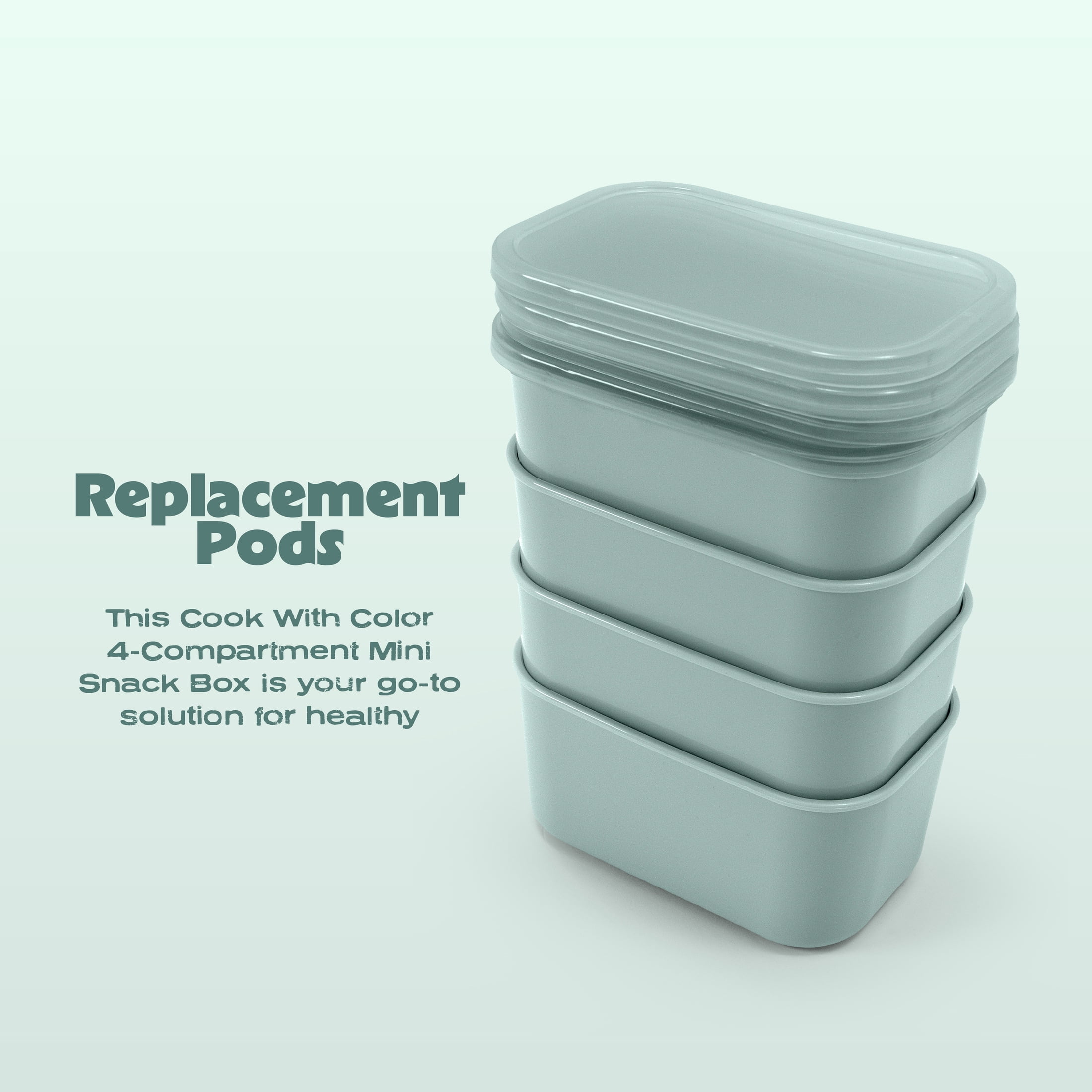 Cook with Color 4 Piece Snackle Box Pods with Lids, Sage, Portable and Dishwasher Safe, Well Suited for Sausces, Snacks, and Small Lunch Items
