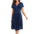 thumbnail image 2 of LOVZFMLL Mode Femme Été Manches Courtes Aguichant Décontractée Uni Dentelle Robe à Col en V Bleu 2TG, 2 of 8