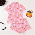 thumbnail image 4 of Likimi Kids Toddler Girls Halloween Pajamas Set Short Sleeve Hallowmas Ghost Print Lapel Button Down Pjs Tops With Shorts For Party Fashionable Homewear, 4 of 9