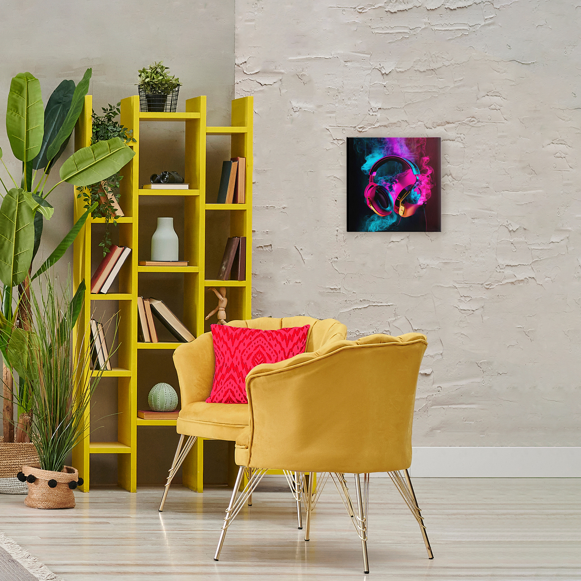 Power Play Pink & Blue Headphones Canvas Wall Art, design by Sasha