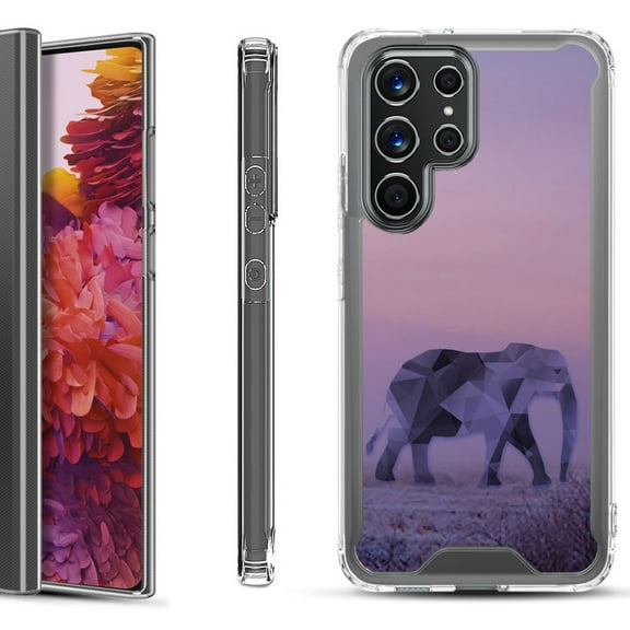 Shockproof Bumper Phone Case for Samsung Galaxy S22 Ultra 5G, by OneToughShield ® - Twilight Elephant