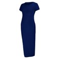 thumbnail image 4 of UTTOASFAY Womens Maternity Dresses Summer Round Short Sleeve Solid Color Split fork Maternity Dress Fashion Skirt Blue M, 4 of 5