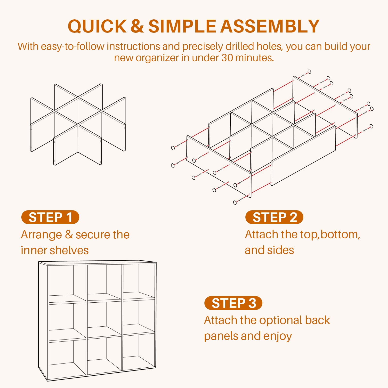 Atilioo 9 Cube Storage Organizer, Open Bookcase, Space-Saving Display Shelf with Removable Back Panels, Easy Assembly, White