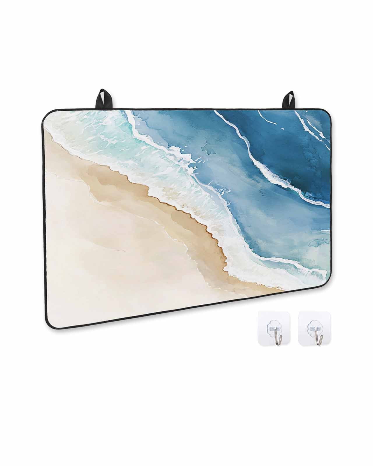 nqOlkjepod Large Induction Cooktop Protector Mat 36"x21", Blue Coastal Stove Top Covers for Electric Stove, Summer Beach Waves Nautical Watercolor Stove Burner Cover Mats, Glass Top Stove Cover