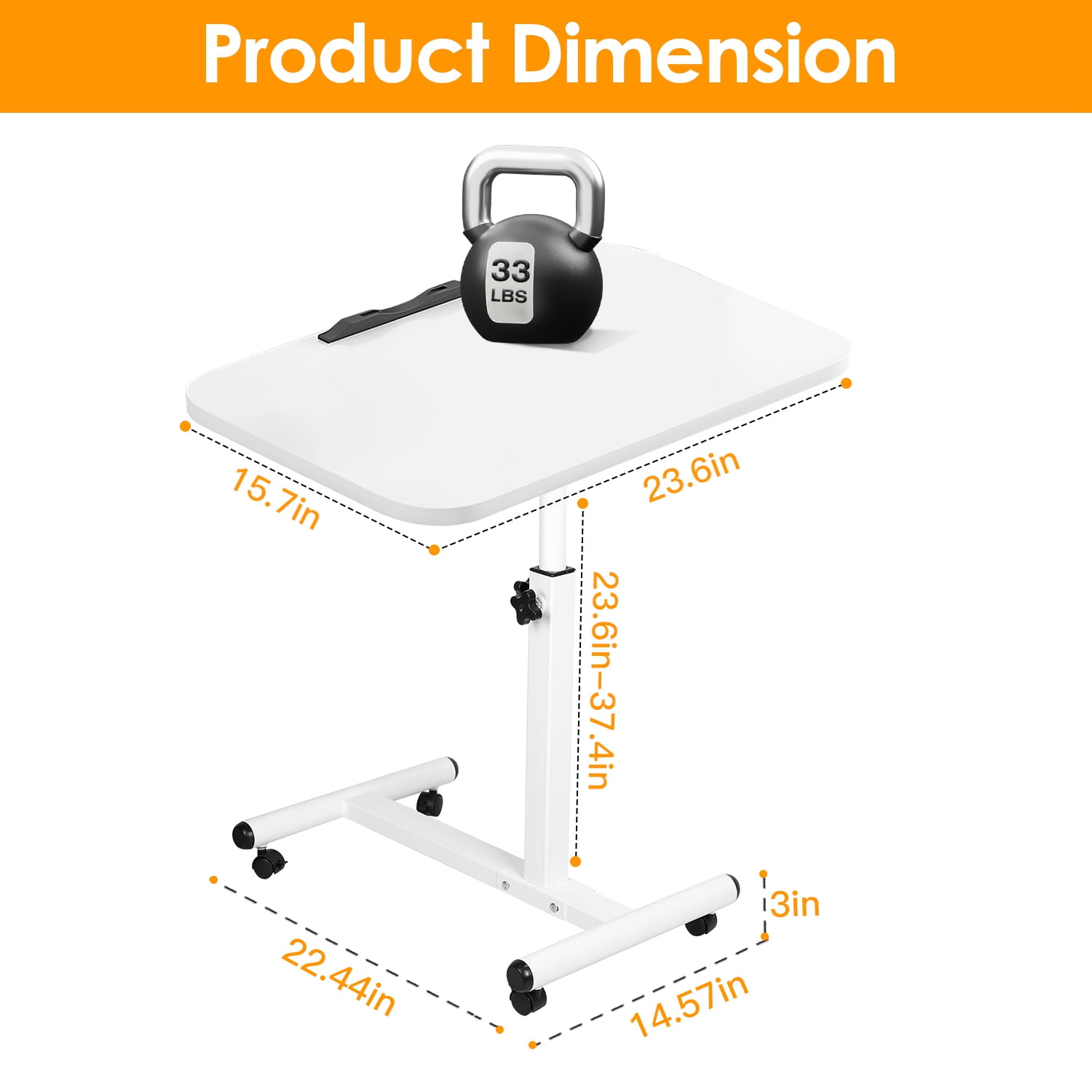 Mobile Standing Desk, Height Adjustable Rolling Laptop Table, 90 Tiltable Overbed Bedside Table, Portable Computer Cart with Wheels, Foldable for Home Office, White