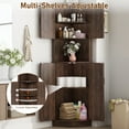 thumbnail image 3 of ChVans Farmhouse 68" Tall Corner Cabinet w/4 Barn Doors, 5 Tier Bookcase Storage Cabinet with Adjustable Shelves, Corner Storage Cabinet for Bathroom,Living Room,Kitchen, Brown, 3 of 9